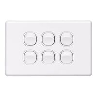 Classic C2000 Series, Flush Switch, 6 Gang, 250VAC, 10A, Standard, Horizontal - White Electric