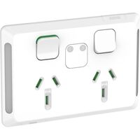 Pro Series, Twin Power Point Skin, Horizontal Mount, Power Indicator, 250V, 10A - Extra Vivid White