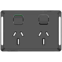 Pro Series, Twin Power Point Skin, Horizontal Mount, 250V, 15A, Clip-On - Black