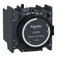 TeSys D, Time delay Auxiliary Contact Block, TeSys Deca, 1NO + 1NC, off delay 1-30s, front, screw clamp terminals