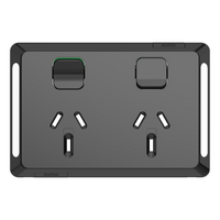 Pro Series, Twin Power Point Skin, Horizontal Mount, 250V, 10A, Clip-On - Black