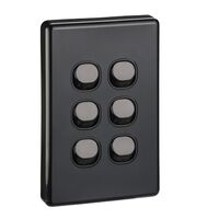 Classic C2000 Series, Flush Switch, 6 Gang, 250VAC, 10A, Standard, Vertical - Black