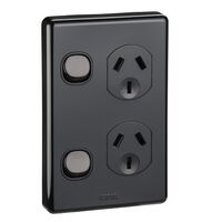 Classic C2000 Series, Switched Socket Outlet, Twin, 250V, 10A, Vertical - Black