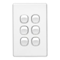 Classic C2000 Series, Flush Switch, 6 Gang, 250VAC, 10A, Standard, Vertical - White Electric
