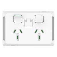 Pro Series, Twin Power Point, Horizontal Mount, Power Indicator 250V, 10A - Extra Vivid White
