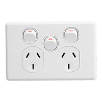 Classic C2000 Series, Switched Socket Outlet, Twin, 250V, 10A, Removable Extra Switch - White Electric