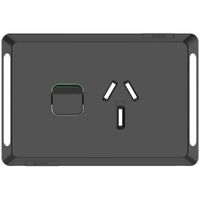 Pro Series, Single Power Point Skin, Horizontal Mount, 250V, 20A, Clip-On - Black