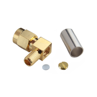 Hills Antenna SMA Connector Male Right Angle Crimp for LL195 & RG-58 Mini Cable - Gold Plated Body - BC85287