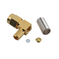 Hills Antenna SMA Connector Male Right Angle Crimp for LL195 & RG-58 Mini Cable - Gold Plated Body - BC85287