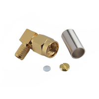 Hills Antenna SMA Connector Male Right Angle Crimp for LL195 & RG-58 Mini Cable - Gold Plated Body - BC85287