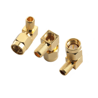 Hills Antenna SMA Connector Male Right Angle Crimp for LL195 & RG-58 Mini Cable - Gold Plated Body - BC85287