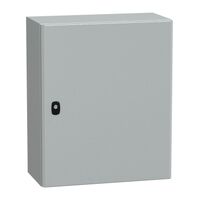 Spacial S3D, Wall mounted steel enclosure, plain door, with mounting plate, 600x500x250mm, IP66, IK10