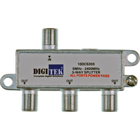 Digitek 3 Way 5-2400MHZ F Type Splitter - All Leg Power Pass - 10DCS203