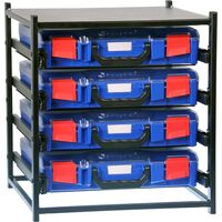 4 Small Drawer Frame Assembled c/w 4 Small PC Lid Cases- Blue - 33SFS4SA-BL