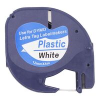 LETRATAG PLASTIC TAPE BLACK ON WHITE, 12mm x 4m