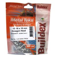 SCREW, METAL TEK 10G x 16mm HEX HEAD CL4 [100]