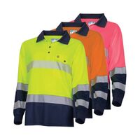 Womens Recycled Long Sleeve Segmented Hi-vis Polo Shirt – Bool [ POLO-B-TSW2425T1-ON-20 ]