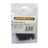 CABLE TIE, NYLON - BLACK UV 80mm x 2.5mm [100] PACK