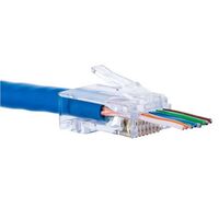 RJ MODULAR PLUG, 8P8C C6 UTP PASS THROUGH SOL & STR [20]PK
