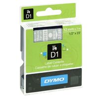 D1 STANDARD TAPE WHITE ON CLEAR, 12mm x 7m