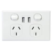 POWERPOINT, DOUBLE, 10A WITH TWIN USB, 3.5A COMBINED