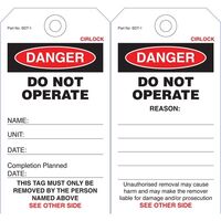 SAFETY TAG, POLY 140 x 75mm DANGER DO NOT OPERATE, [5] PK