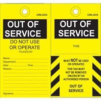 SAFETY TAG, POLY 140 x 75mm OUT OF SERVICE, [100] PK