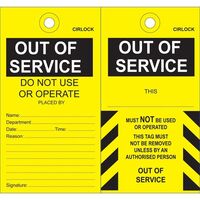 SAFETY TAG, POLY 140 x 75mm OUT OF SERVICE, [25] PK