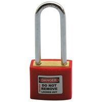 COLOUR CODED PADLOCK, BRASS 50mm SHACKLE, 2 KEYS, RED