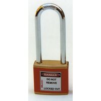 COLOUR CODED PADLOCK, BRASS 50mm SHACKLE, RED, HANG PK