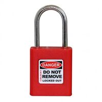 COLOUR CODED PADLOCK, PLASTIC 38mm SHACKLE, RED, HANG PK