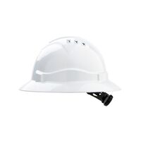 HARD HAT, FULL BRIM, V6 VENTED 6PNT RATCHET HARNESS, WHITE