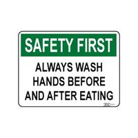 SIGN, NOTICE 450 x 600mm METAL WASH HANDS BEFORE AND AFTER