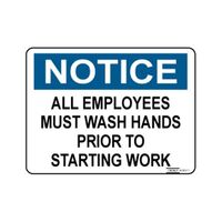 SIGN, NOTICE 450 x 600mm POLY ALL EMPLOYEES MUST WASH HANDS
