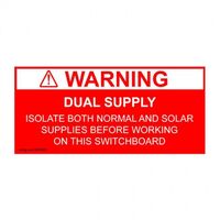 LABEL, WARNING, DUAL SUPPLY 120 x 60mm, RED/WHITE [5]PK
