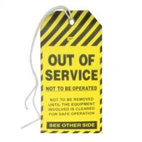OUT OF SERVICE TAG WITH BRASS RING & STRING TIE. [100]