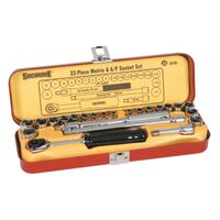 SOCKET SET, 1/4in DRIVE, 23PCE AF/METRIC