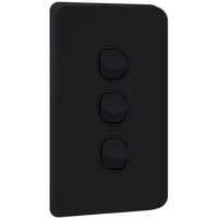 Unison Edgy Switch, 3 Gang, 10AX, 250VAC, Horizontal, White