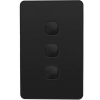 Unison Hesperus Rocker Switch, 3 Gang, 10AX, 250V a.c., Vertical, Black