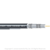 CABLE, COAXIAL, RG11 QUAD SHIELD, FLOODED WITH MESSENGER, WOODEN DRUM, BLACK, 305 M