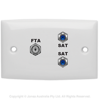 OUTLET TRIPLE WALLPLATE, PAL FEMALE TO F FEMALE & 2x F FEMALE TO 2x F FEMALE, 3 GHZ, FOXTEL LOGO