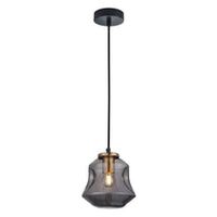 PENDANT ES Smoke Glass Angled Bell w/Ant.Brass Highlgt OD170mm