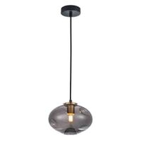 PENDANT ES Smoke Glass Oval w/Ant.Brass Highlight OD180mm
