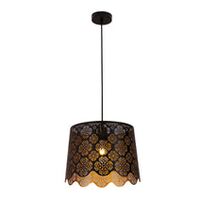 PENDANT ES 60W Blk w/Gold Interior Iron SLANTED w/Flower Pattern OD350 x H250 mm