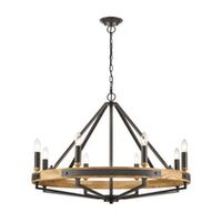 PENDANT SESx8 Medium OD862mm Candelabra Medium Oak Wood & Satin Brass Hardware