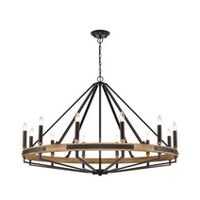 PENDANT SESx12 Large OD1212mm Candelabra Medium Oak Wood & Satin Brass Hardware
