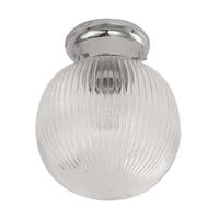 DIY Batten Fitting Smoke Glass Ribbed SPHERE OD200mm w/Chrome