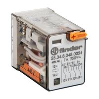 Finder 55 Series Miniature General Purpose Relay 7A 4CO 48V AC Coil with PB plus LED plus Mech Ind