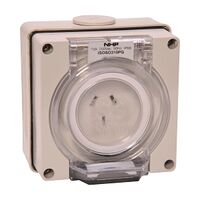 NHP ISO Socket Outlet, 3 Flat Pins 10A 250V AC, w/ Base, Grey