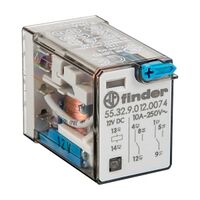 Finder 55 Series Miniature GP Relay 10A 2CO 12V DC Coil with PB plus LED plus Mech Indicator